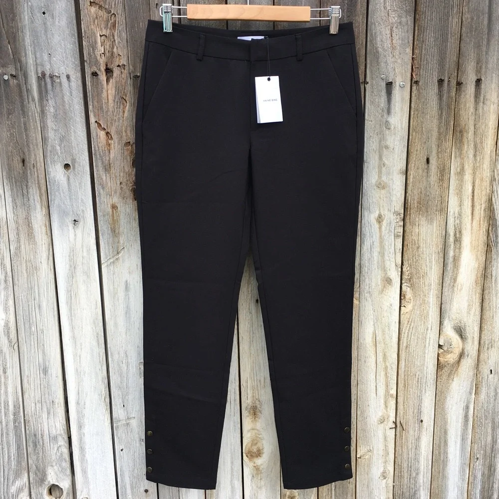NWT Anine Bing Straight Leg Pant Cotton Stretch Black S - Picture 1 of 15